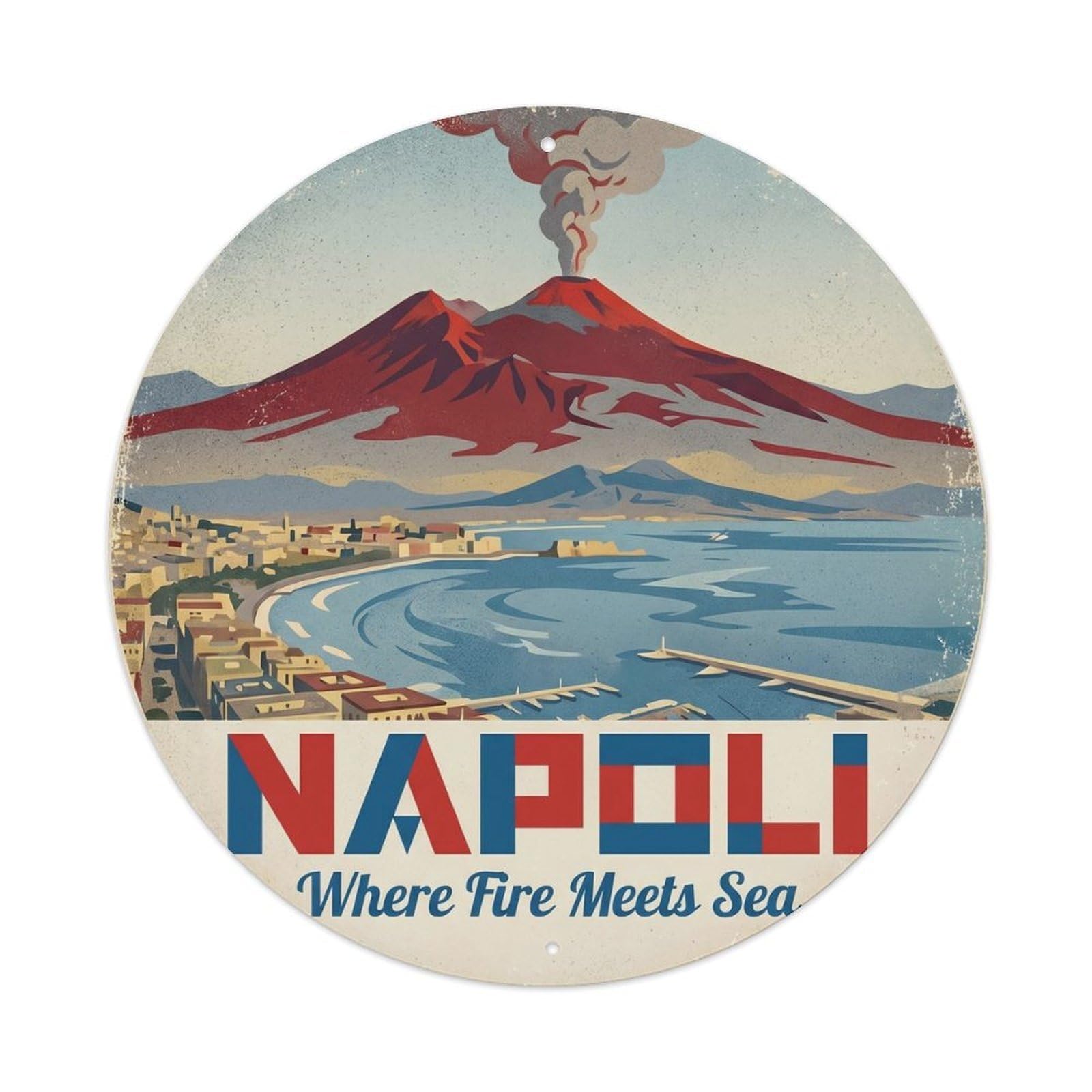 Fqnyr Style Vintage Travel Naples Volcano Italy Metal Tin Sign