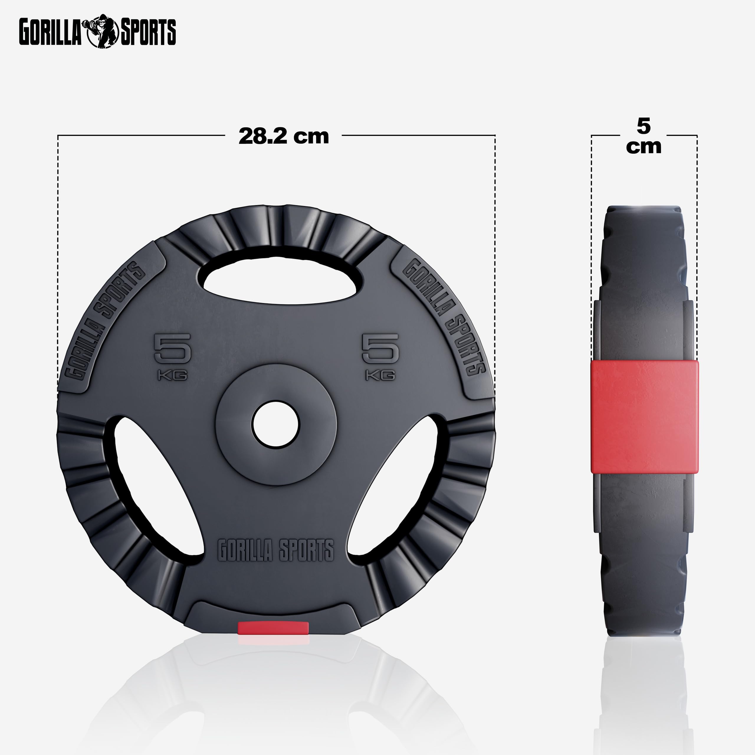 Gorilla Sports® Set Bilanciere e Manubri - 60kg, 100kg o 130kg, Ø 30mm, Barra 170cm, con Chiusure, Antiscivolo, Dischi in Plastica - Pesi Palestra, Piastre di Peso, Allenamento, Sollevamento, Fitness