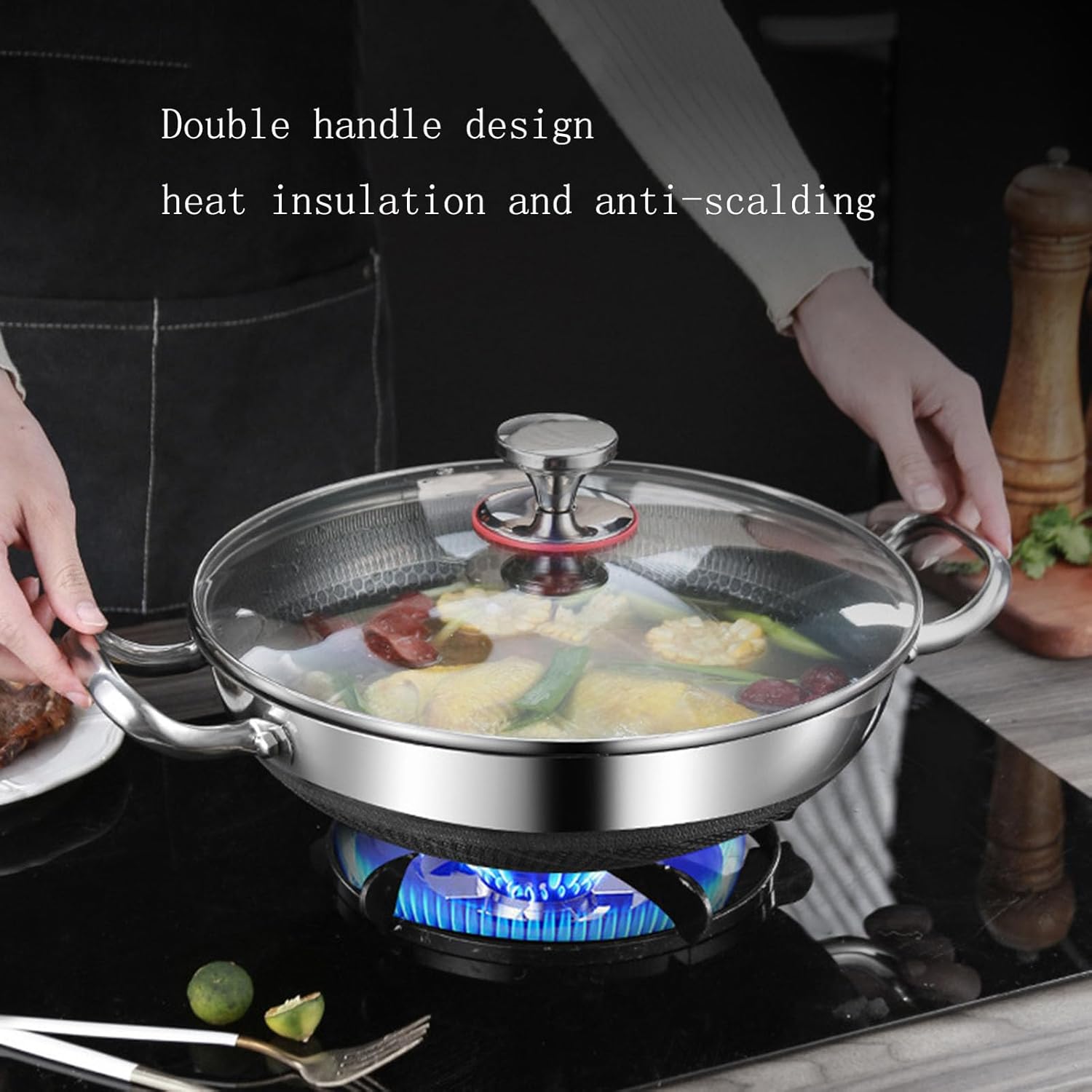 からのInox ホーム＆キッチン ステンレススチール製中華鍋フライパン