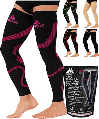Mojo Mens 20-30mmHg Thigh High Compression Sleeves with Grip Top Medical Graduated Support for Varicose Veins, Swelling, Recovery & All-Day Comfort
