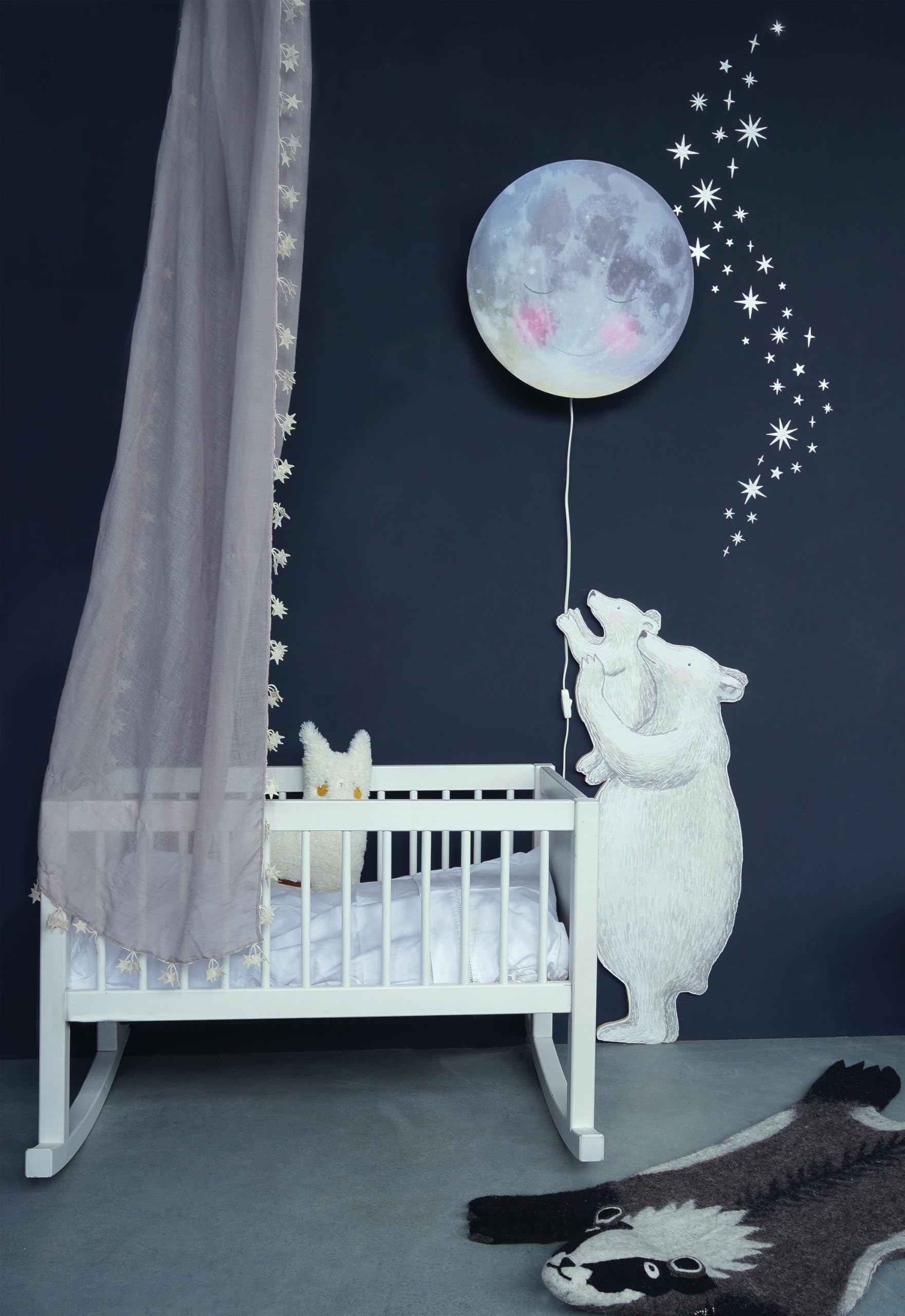 Lampa ścienna ze śpiącym księżycem, Ø 45 cm, do pokoju dziecięcego