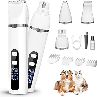 Dog Grooming Kit Hair Clipper with LCD Display - Low Noise Pet Hair Trimmer, Dog Nail Grinder Clippers for Grooming, Rechargeable Cordless Waterproof Paw Trimmer for Cats and Other Pets