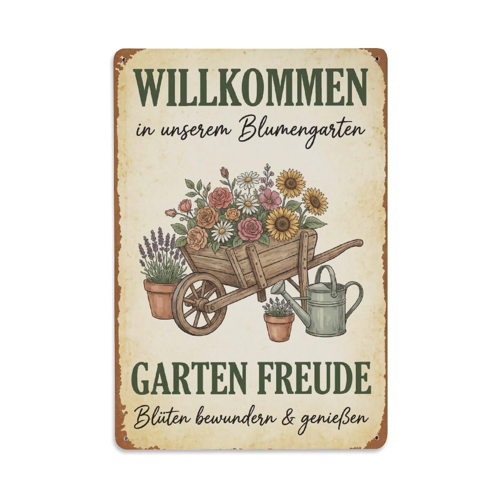 Vintage Funny Garden Welcome Flower Farmhouse Metal Tin Sign Plaque Wall Decor for Cafe, Club Bar, Office, Garden Metal Poster 8x12Inch