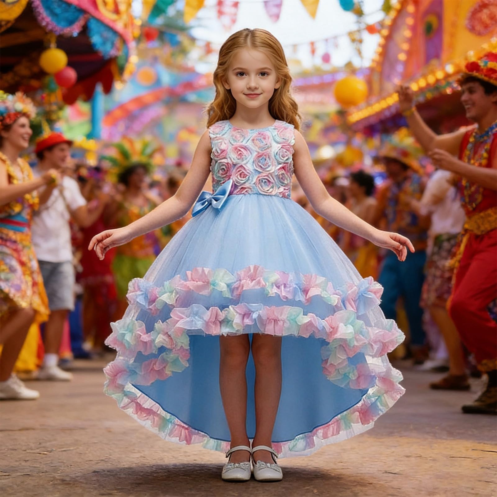 Abito da ballo in tulle, per bambini, alla moda, per ragazze, con scollo rotondo, elegante, da principessa, senza maniche, per feste, casual, per l'autunno