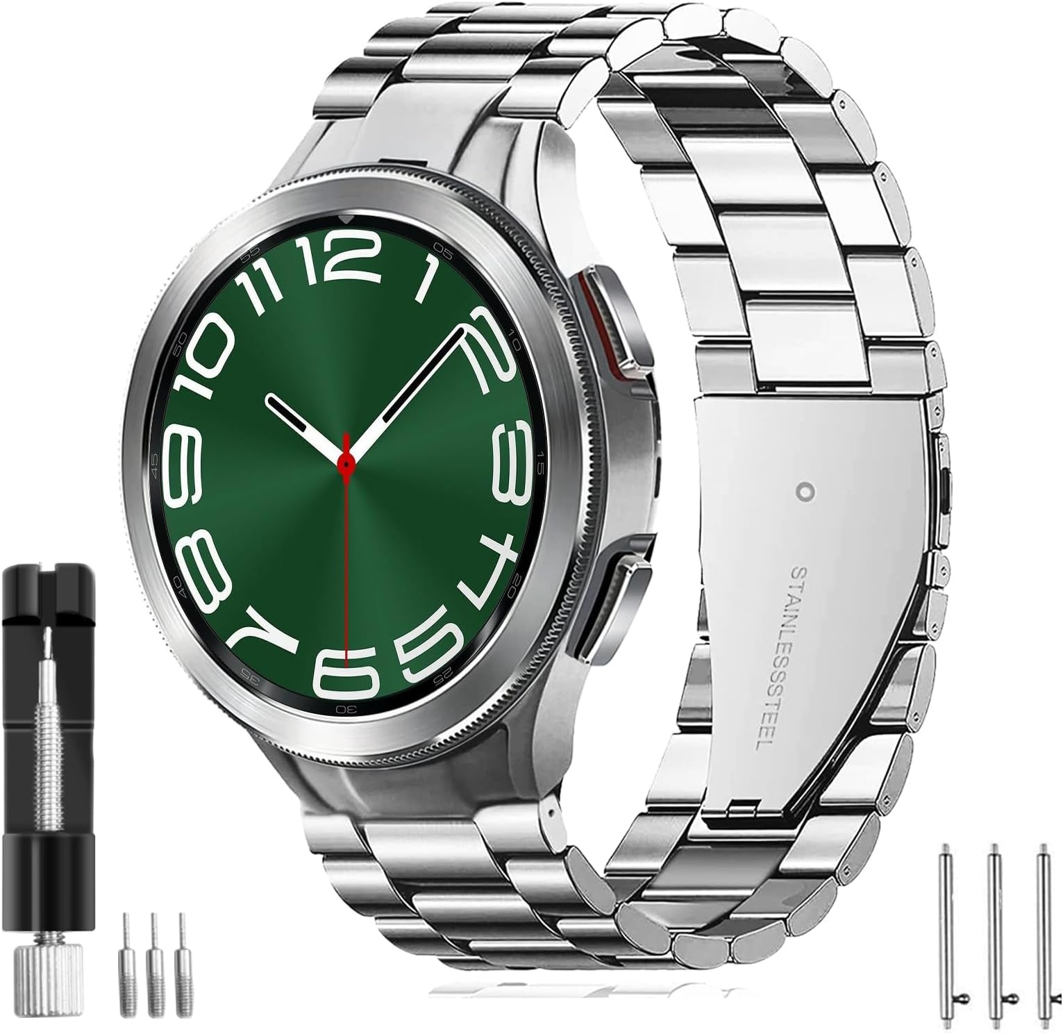 Compatible with Samsung Galaxy Watch 6 Classic Bands 47/43/44/40mm, Business Solid Stainless Steel Band for Watch 7 40/44mm,4 5 Pro 45/40/44mm No Gap Band