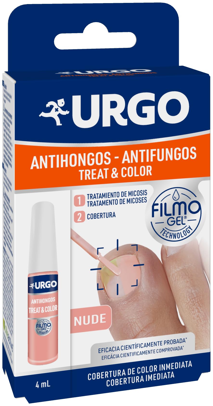 Urgo - Treat & Color Filmogel® Nude- Tratamiento de los hongos en las uñas (onicomicosis o micosis de la uña) - Fórmula 2 en 1 anti-​hongos - Frasco de 4 ml