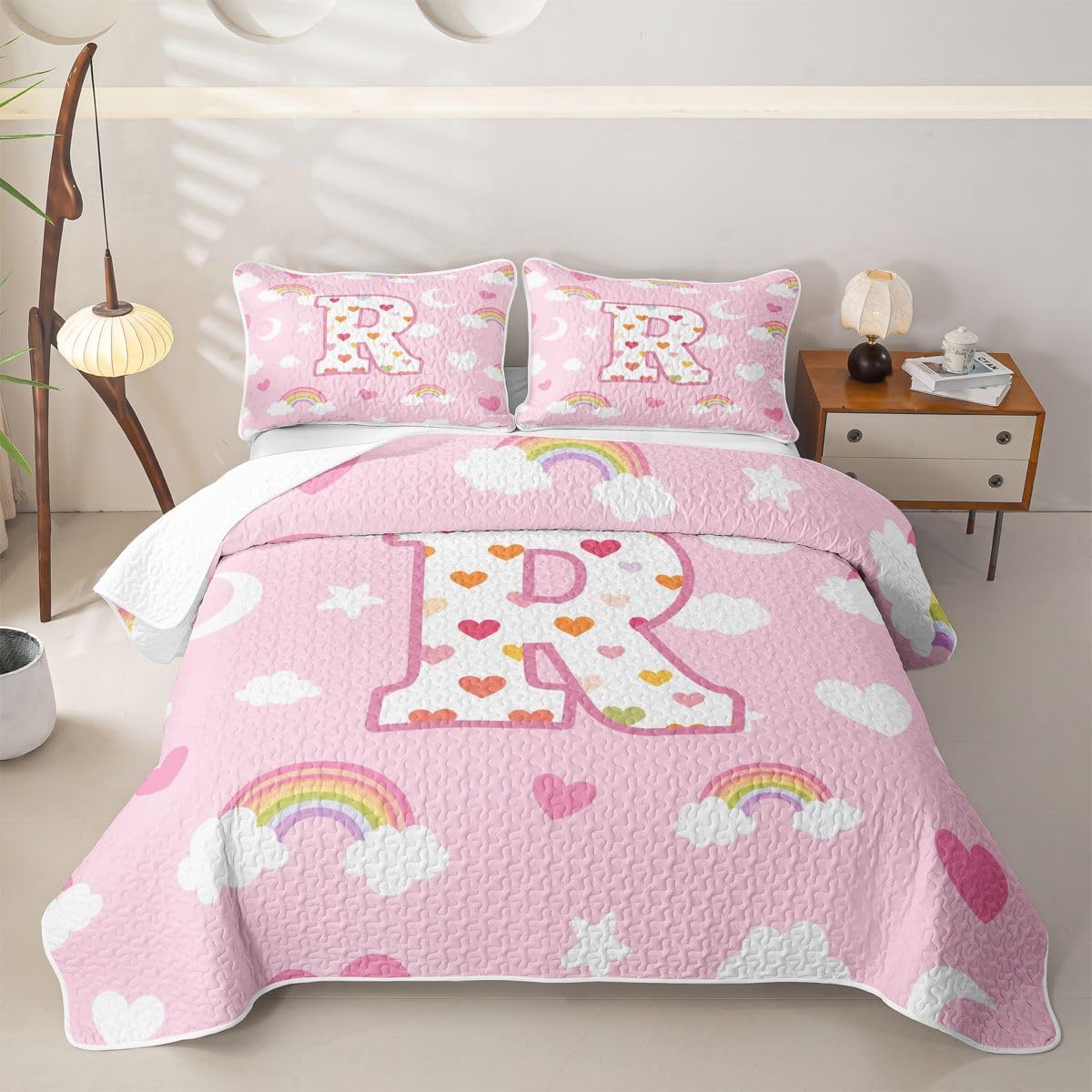 Feelyou Cute Pink Rainbow Quilt Twin Size for Kids
