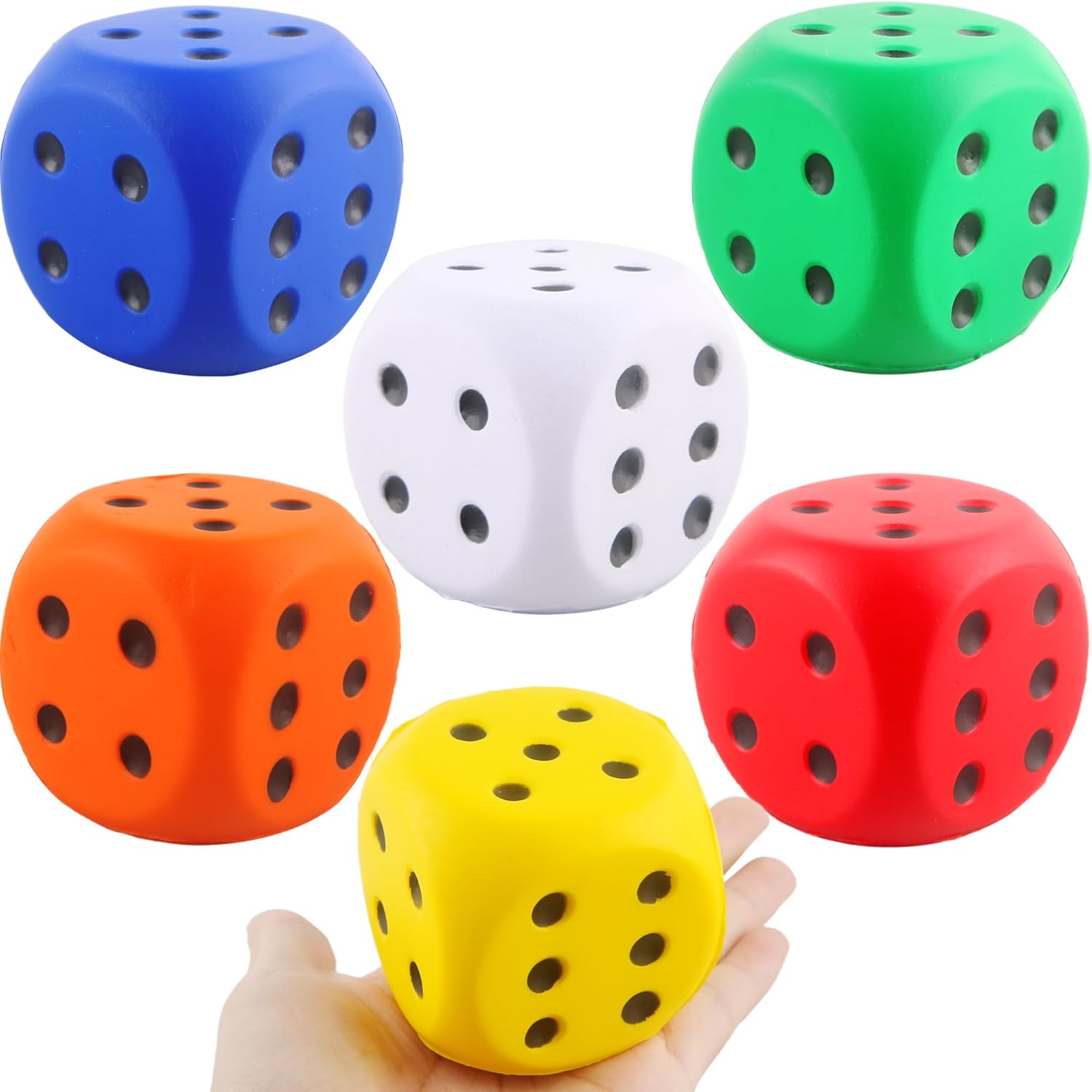 6 Pack Colorful PU Foam Dice 2.36 Inch Soft Jumbo Dice for Learning Indoor Board Game Birthday Casino Themed Party Decorations, 6 Colors (Color Set 2)