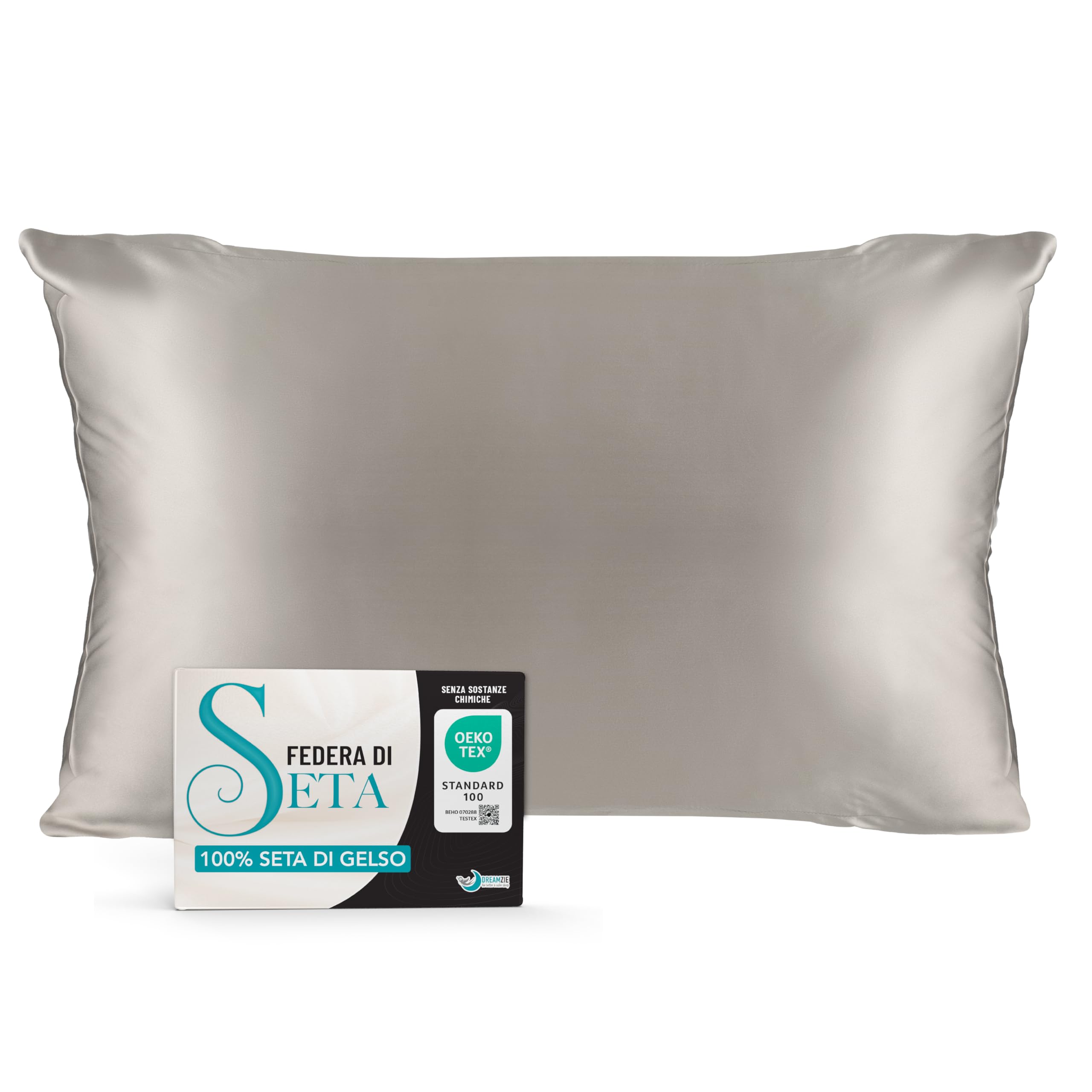 Federa Seta Cuscino 50x75 Dreamzie - 100% Seta Naturale di Gelso 19 Momme - Federe Seta Antiacaro e Ipoallergenico - Gris Argenté