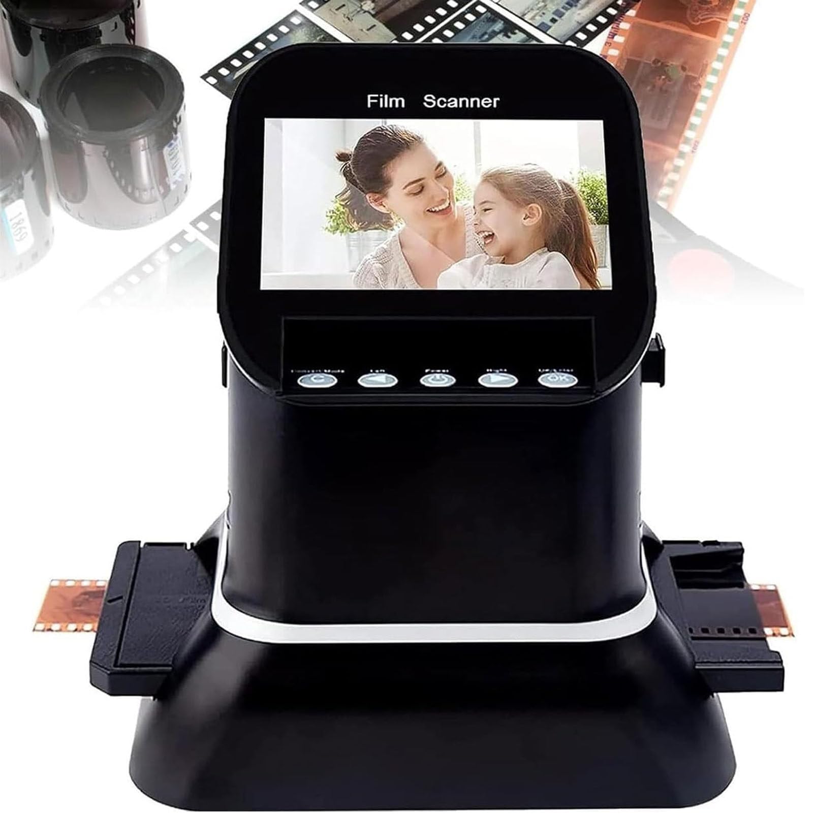 Digital Film Scanner, High Resolution 120 Film Slide Scanner, Supports 5 Film Specifications, 1080P LCD Screen, Converts 35mm, 135, 126, 127 Negatives and Slides