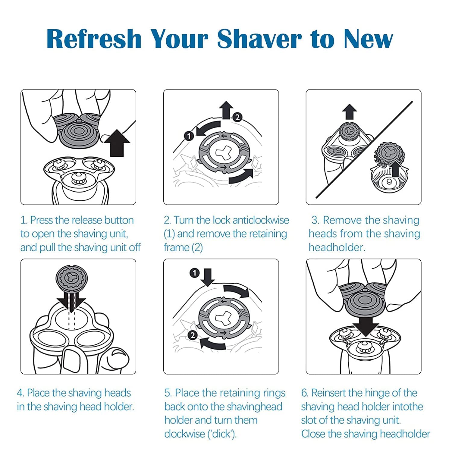 SH60/72 Replacement Head Blades for Series 6000 Compatible with Philips 6000 Series Shaver SH60 Razors Replacement Blades for Series 6000 Shaver Cleaning Brush for S6880/81 S6810/82 S6850/85