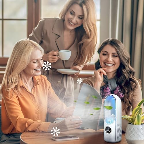 Miniatura 6 de Ventilador de escritorio sin aspas de torre de aire acondicionado, ventilador de mesa de 12 pulgadas, pequeño ventilador de refrigeración personal