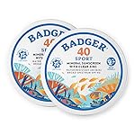 Badger Reef Safe Sunscreen Tin, Unscented SPF 40 Sport Mineral Sunscreen, 98% Organic, 80min Water Resistant Travel Size Hawaii Approved, 2.4 oz Tin, 2-Pack