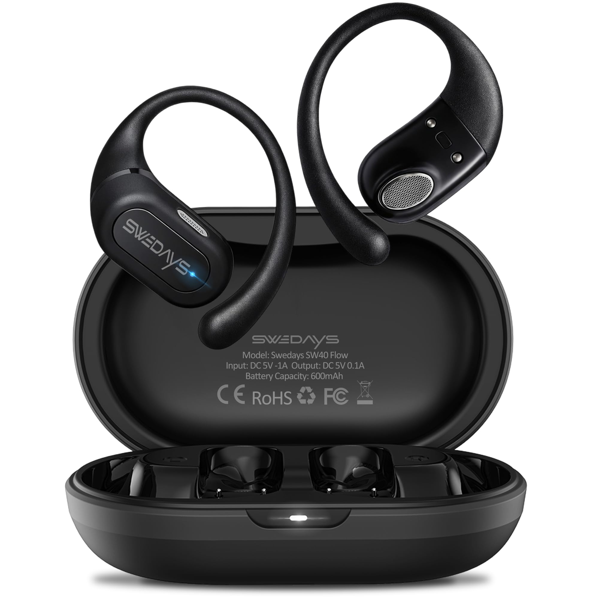 SWEDAYS Open-Ear Kopfhörer mit Ohrbügel, Kabellose Bluetooth Kopfhörer Sport mit ENC Noise Cancelling Mic, 40h Akku, IPX5 Wasserfest für Radfahren, Wandern, Laufen & Fitness