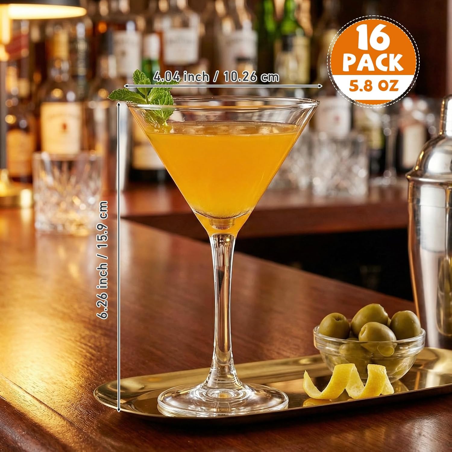 Martini Glasses Set of 16, 5.8 oz Crystal Glass Martini Glasses Elegant Cocktail Glassware for Home Bar Margarita Evening Parties Birthdays Gift