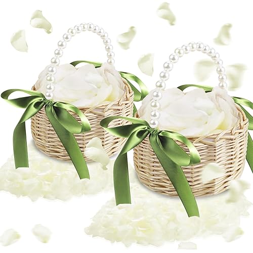 2 PCS Wicker Rattan Flower Girl Basket with 1000 PCS