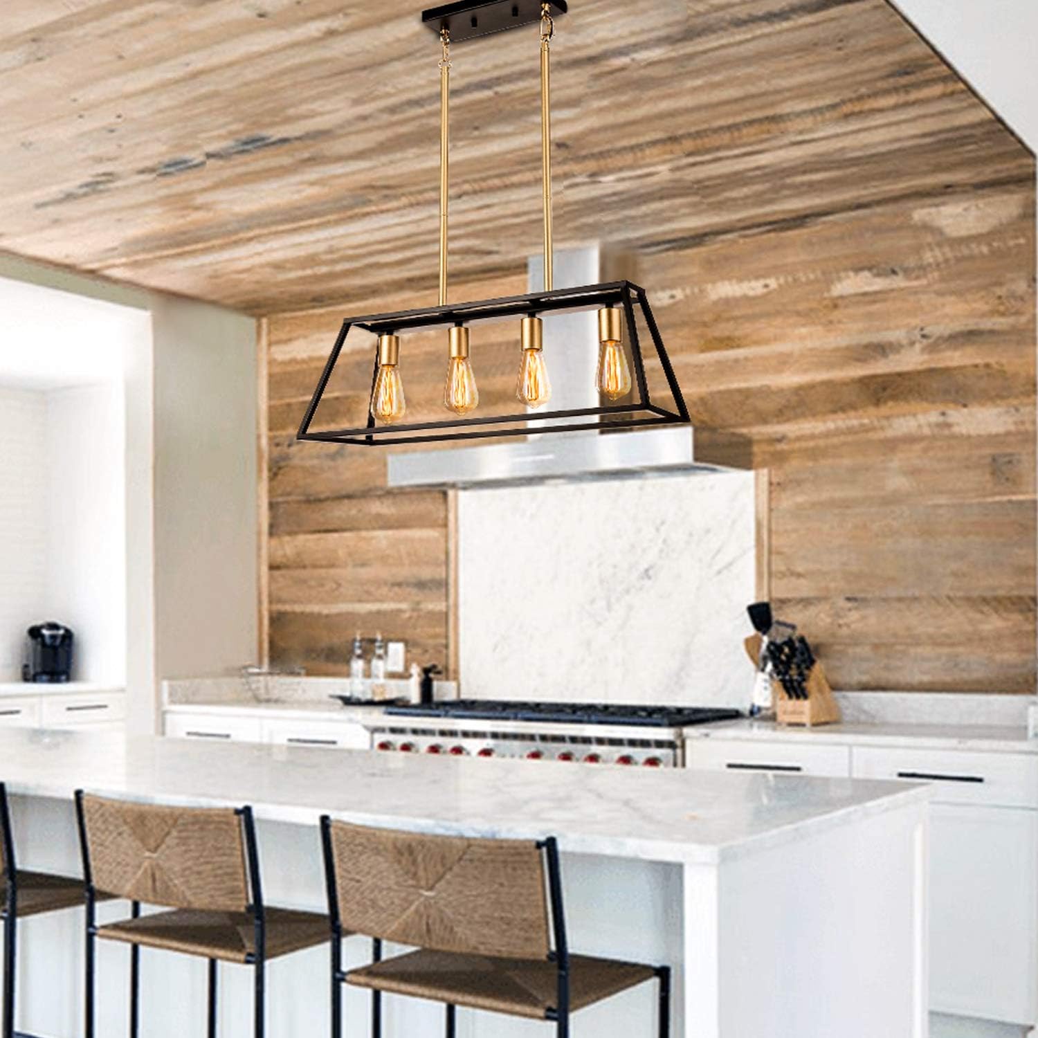 Top Brands GZBtech Linear Kitchen Island Pendant Lighting, 4-Light Matte Black & Gold Metal Chandelier, 53.15'' Height Adjustable Contemporary Hanging Light Fixture for Dinning Living Room Over The Table Amazing 🔥 GZBtech Linear Kitchen Island Pendant Lighting, 4-Light Matte Black & Gold Metal Chandelier, 53.15'' Height Adjustable Contemporary Hanging Light Fixture for Dinning Living Room Over The Table