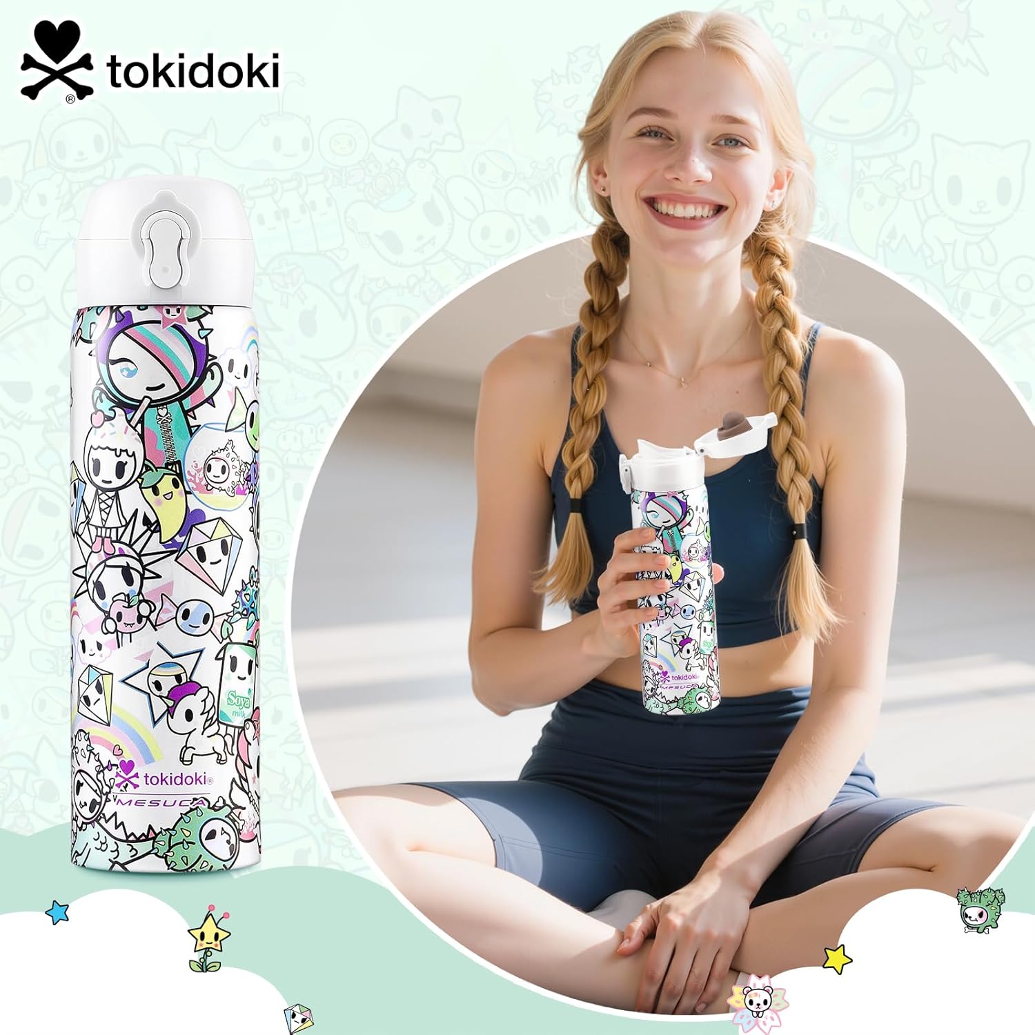 Tokidoki Unicorno Bottle 17oz Insulated Stainless Steel Water Bottle Reusable Vacuum Insulated Water Bottle Tumbler with Leak Proof Flip Bottle for Travel Office Gym (Pastel Pop) - Image 5