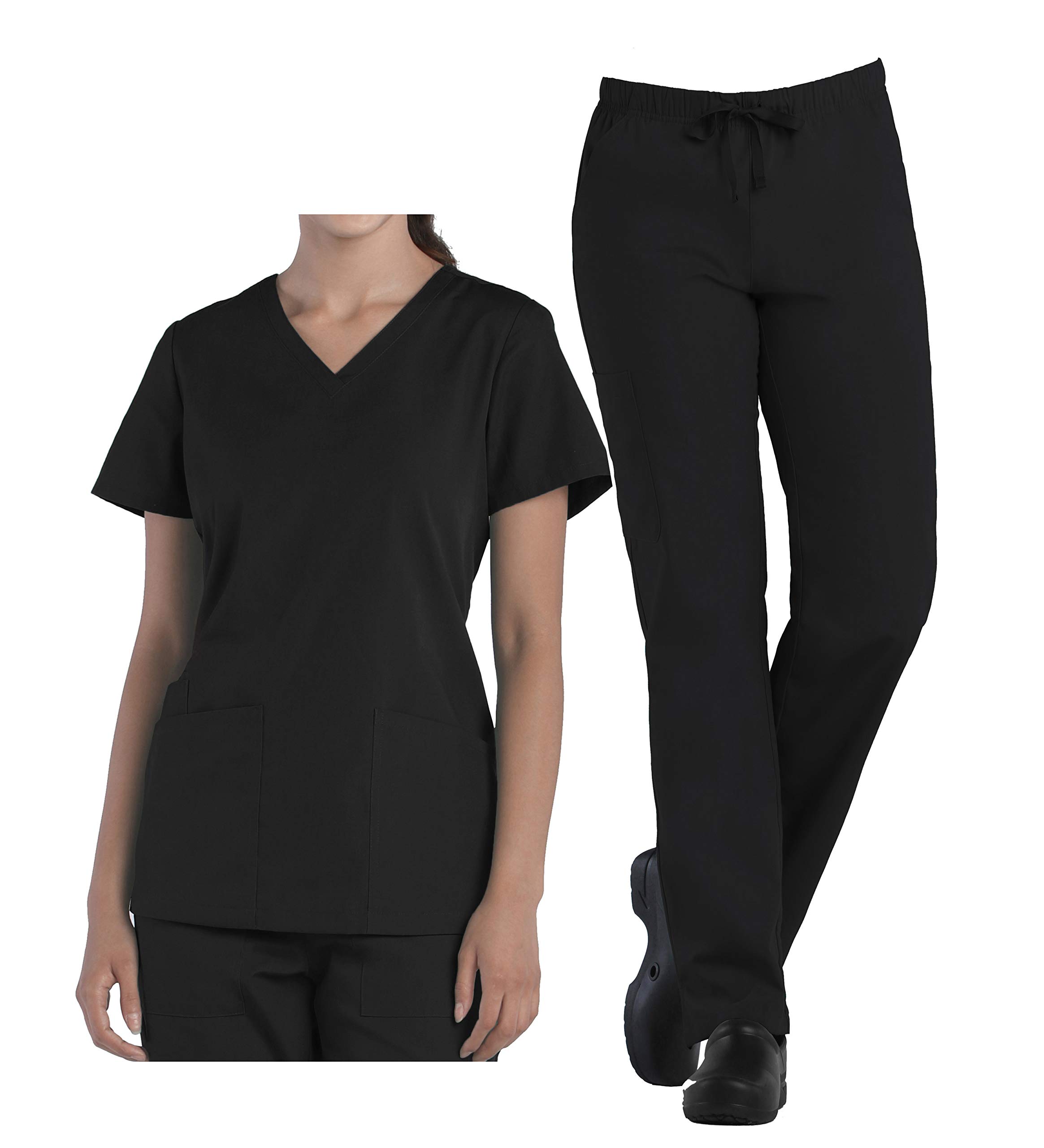Medical Scrubs TRU Basic Womens V-Neck Top & Cargo Full Elastic Pant Scrub Set