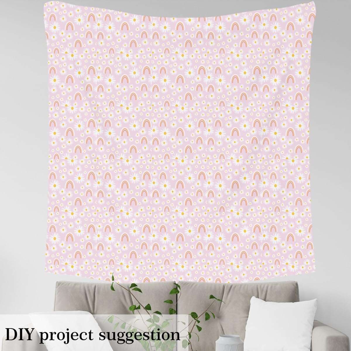 Cute Rainbow Outdoor Fabric by The Yard,Daisy Flowers Romantic for Women Adults Craft Lover,Dreamy Pink Cute Upholstery Fabric for Quilting Sewing Supplies,2 Yards,72" L x 59" W
