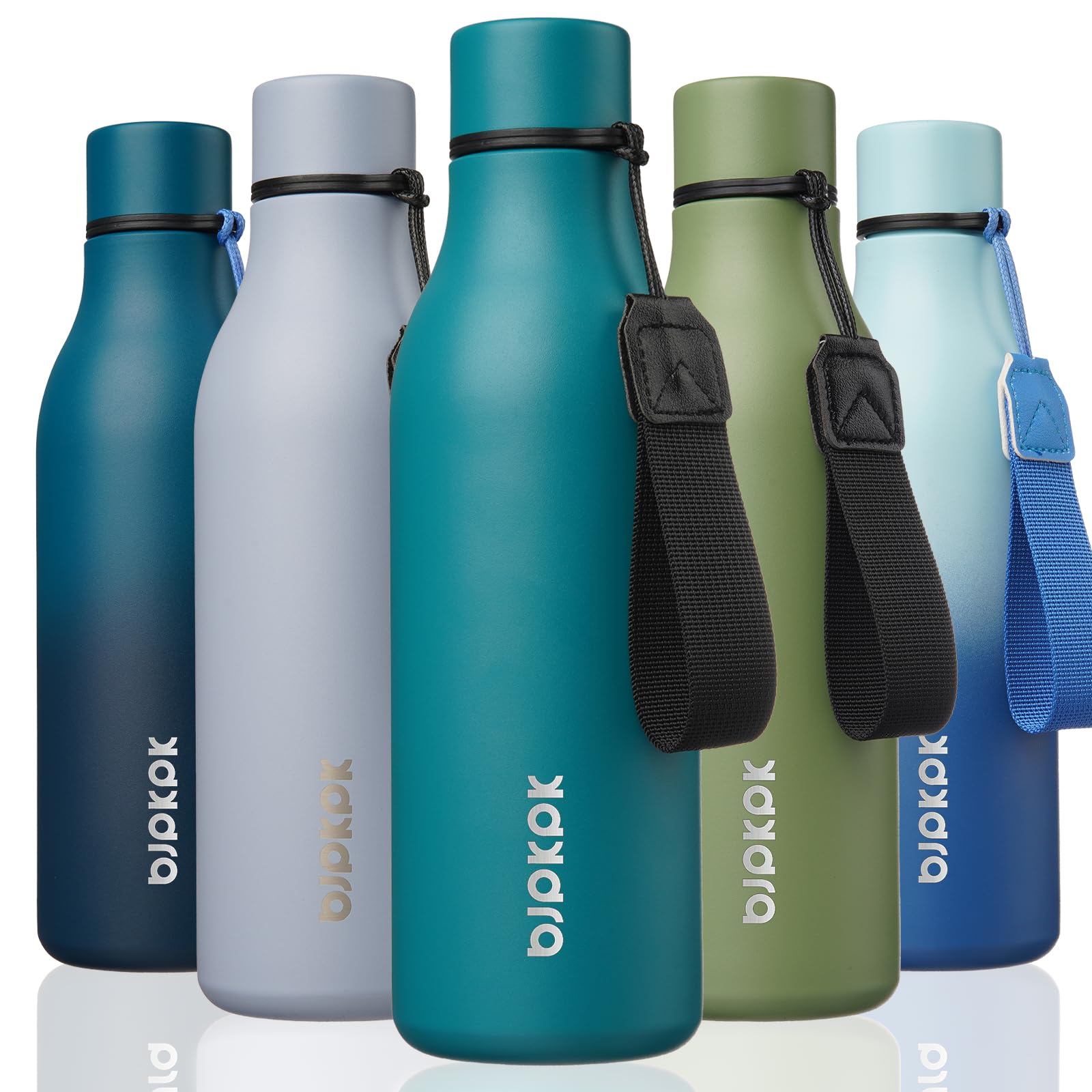 BJPKPK 18oz Insulated Water Bottle, Stainless Steel Bottle with Carry Strap | Keep Cold &amp; Hot Vacuum Insulation, Leak-Proof BPA-Free Design, Slim Bottle Fits Most Cup Holders for Gym, Office &amp; Travel