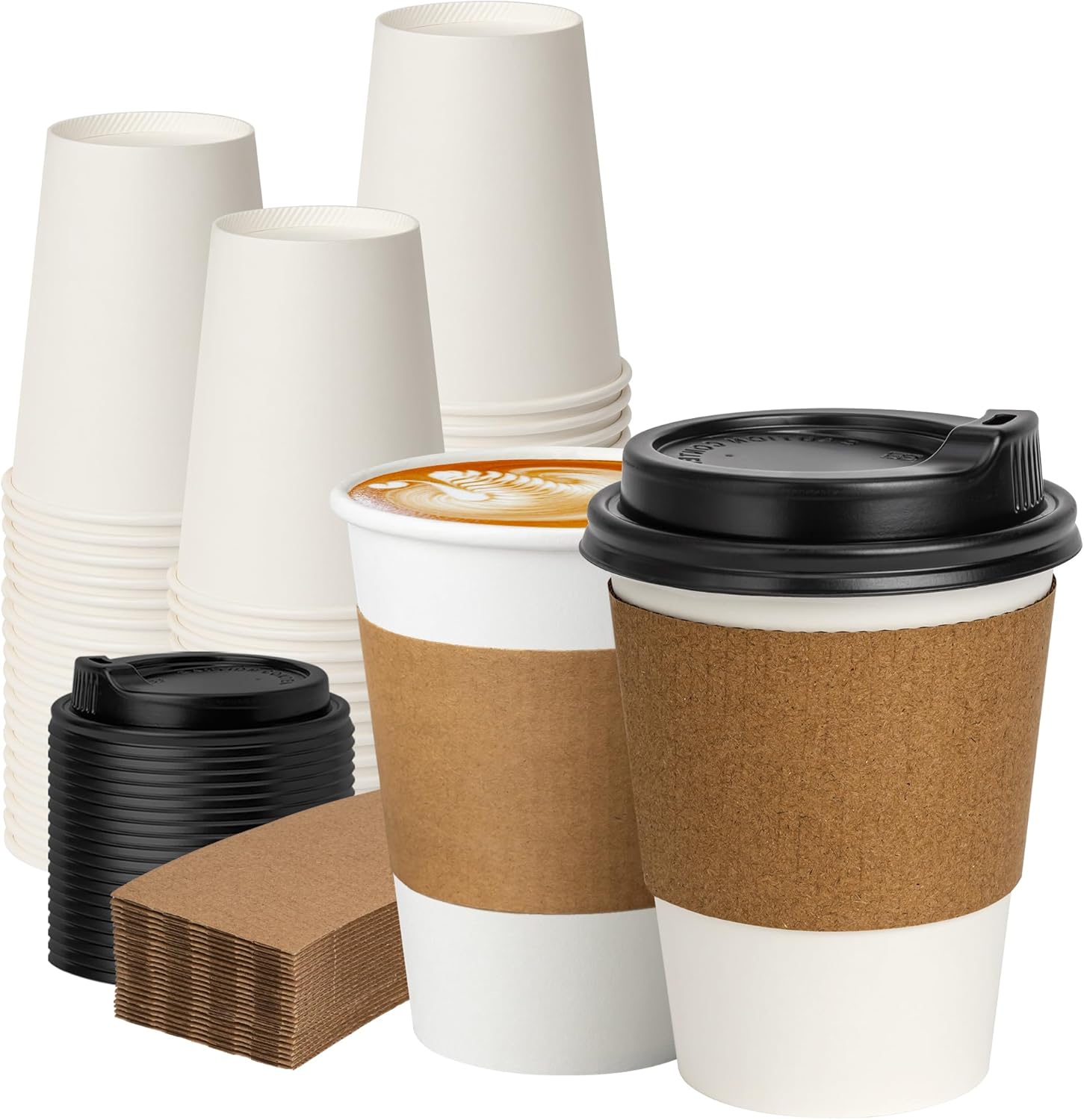 RACETOP 12 oz 500 Pack Disposable Paper Coffee Cups with Lids and Sleeves, To Go Cups Ideal for Coffee, Travel, Office, Home