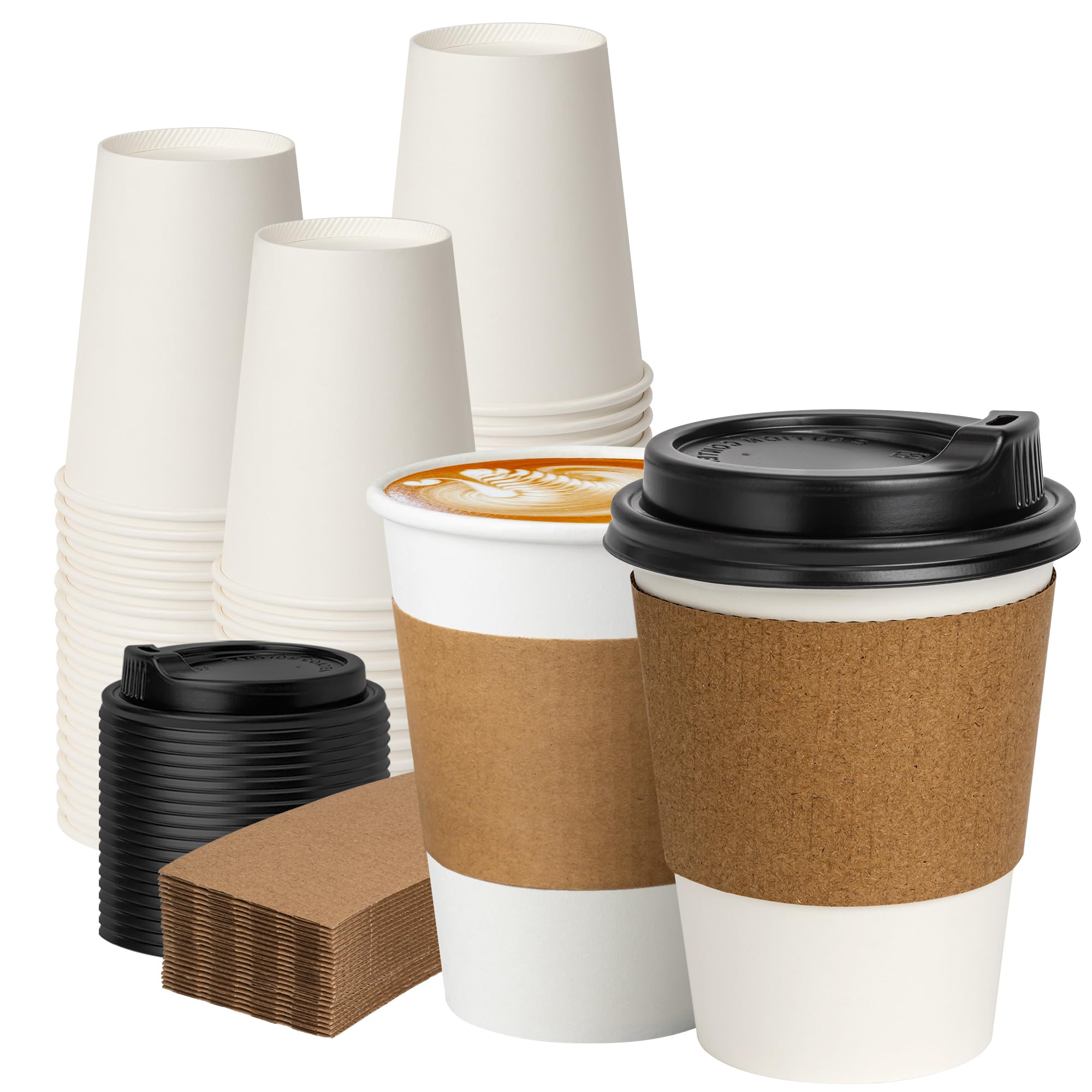 RACETOP 12 oz Paper Coffee Cups with Lids & Sleeves, 100 Pack — Amazon image 14