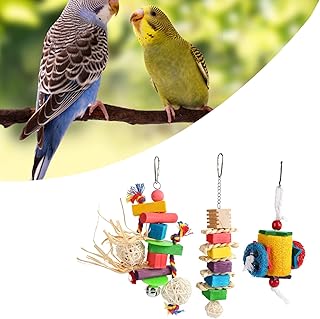 BEIJIALY Parrot Chewing Toys Beak Grinding Colorful Bird Bite Toy with Hook Bird Perch Cage Toys for Cockatiel Budgies Parakeets, Hanging Wood Bird Toy