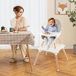 HONEY JOY Chaise haute bébé, 6-in-1 Chaise haute en bois convertible pour les bébés et les tout-petits/Bâtiment de table, chaise à manger pour tout-enfant avec/harnais de sécurité, plateau d'alimentation amovible & Coussin de siège (Gray)