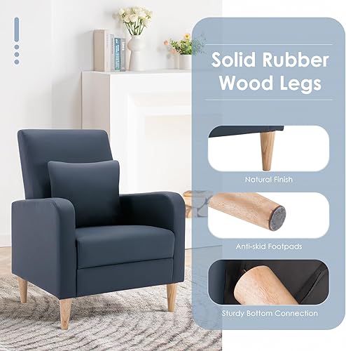 Miniatura 61 de COLAMY - Sillón moderno con cojín para sala de estar, sofá individual y auxiliar para ocio y lectura, tapizado en tela con patas de madera, color