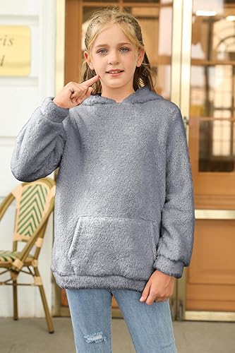Miniatura 3 de Haloumoning - Sudadera con capucha de vellón mullido y bolsillos, sudadera holgada y casual para niñas de 4 a 15 años