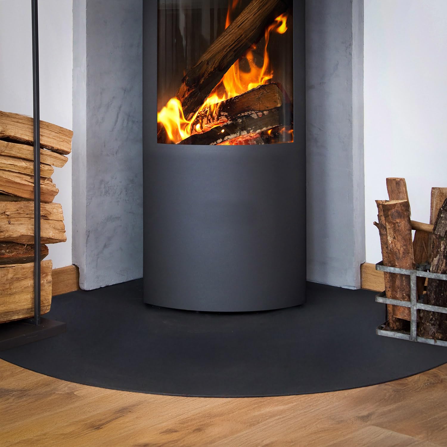 Pedana per Camino a Quarto di Cerchio 100x100 cm | Tappetino Protettivo per Pavimenti | Piastra Resistente al Calore | per Stufe a Legna e Pellet - In Acciaio Verniciato a Polvere Nero