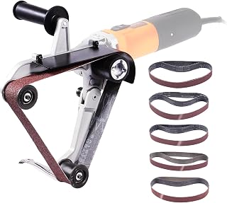 VEVOR Belt Sander Adapter for Angle Grinder, US 5/8-11 Thread Pipe Tube Sanding Attachment with 10PCS Sanding Belts (60/120/240/400/600 Grits) for Metalworking, Rust Removal