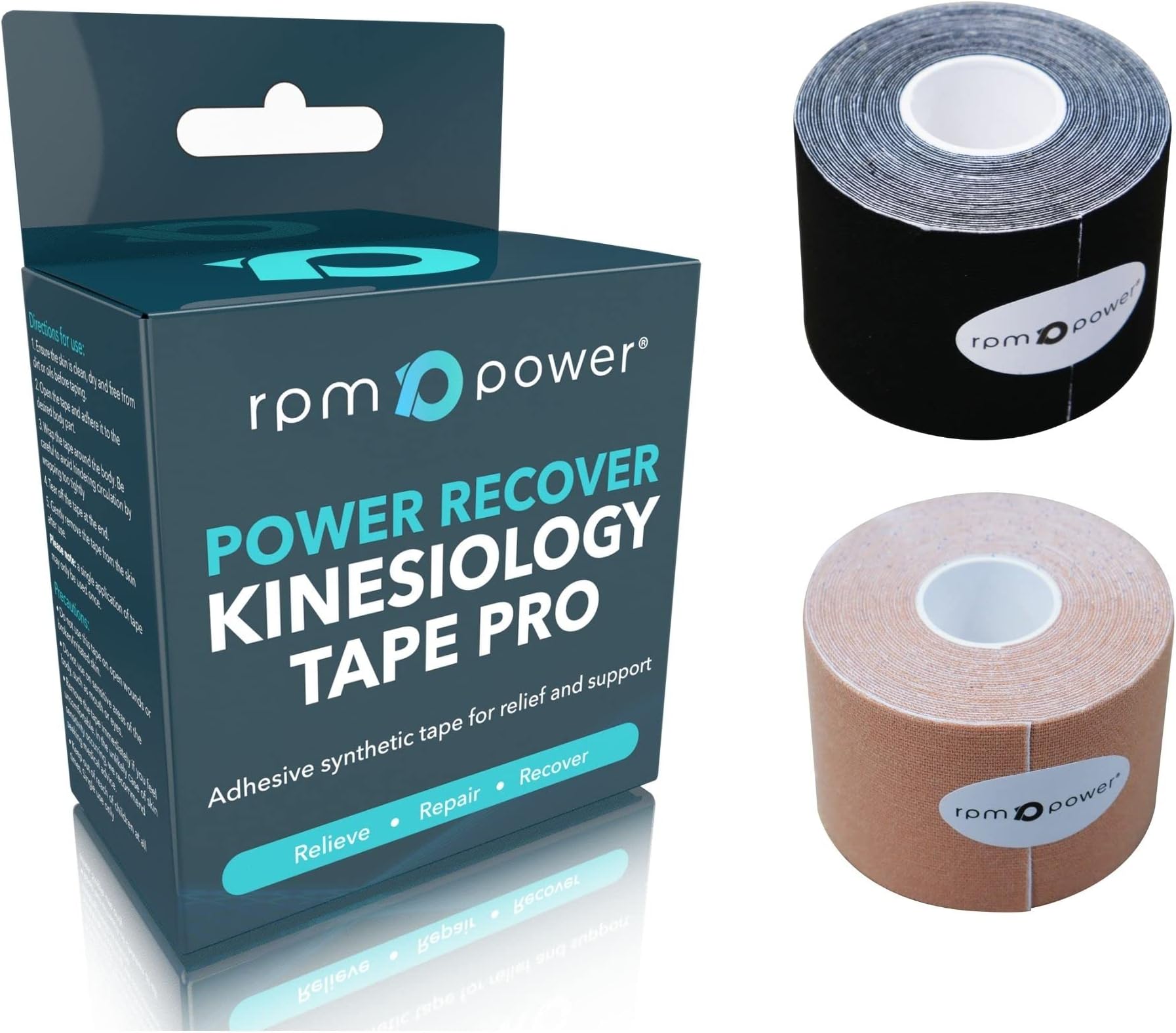 RPM Power Kinesiology Tape (5 Metres) - Sports Tape, Latex Free, Water Resistant Tape for Muscles & Joints - Perfect for Sports, Muscle Aches & Rehabilitation (Single Box, Black PRO)