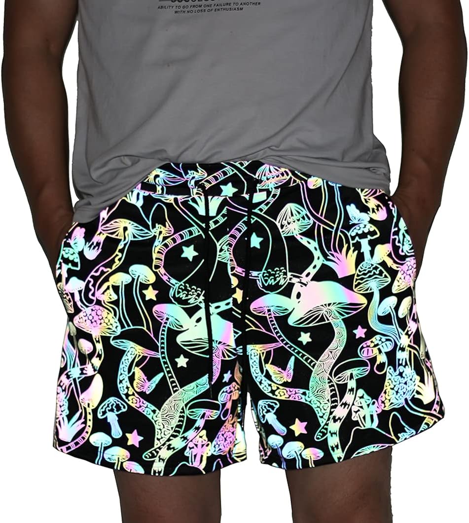 LZLRUN Rainbow Reflective Mushroom Shorts Pants Men Fluorescent Trousers Casual Night Jogger : Clothing, Shoes & Jewelry