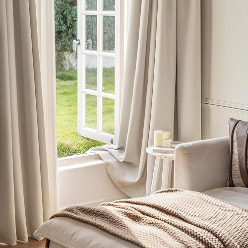 Vista 7 de jinchan Linen Textured Curtains Blackout 90 Inches Long 2 Panels for Living Room Darkening Thermal Insulated for Bedroom Window Grommet Top Drapes