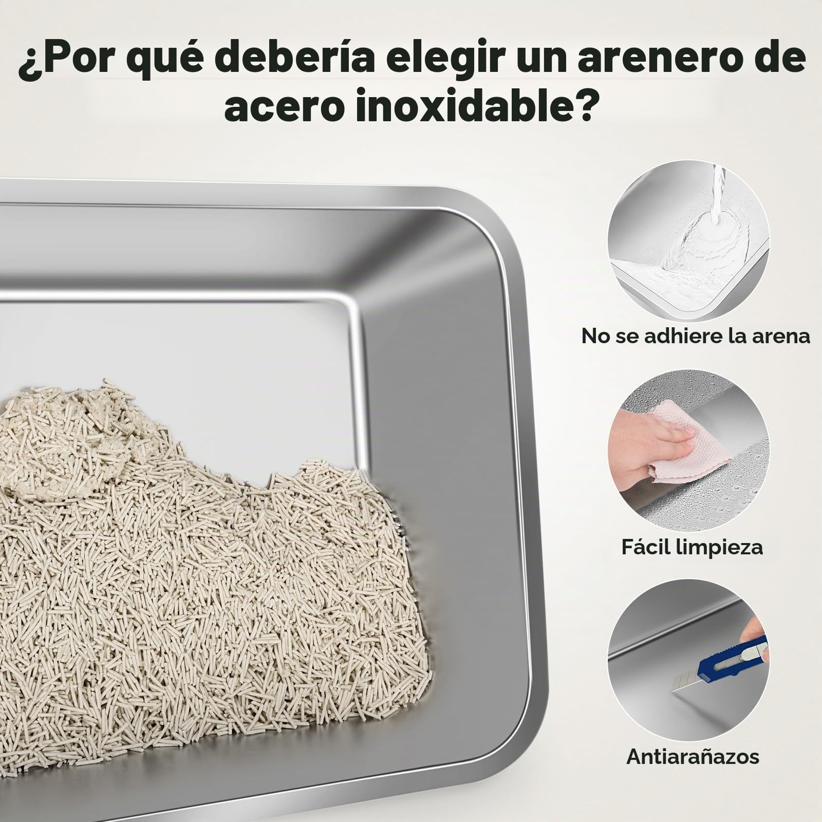 MIXJOY Bandeja para gatos XXL de acero inoxidable con tapa, bandeja sanitaria de acero inoxidable de dos puertas, bandeja cerrada para gatos con pala, fácil de limpiar, adecuada para gatos grandes