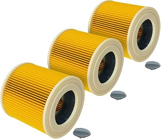 vhbw 3x Filtro plisado compatible con Kärcher MV 3 Premium, MV 3 P Extension Kit aspiradora - amarillo