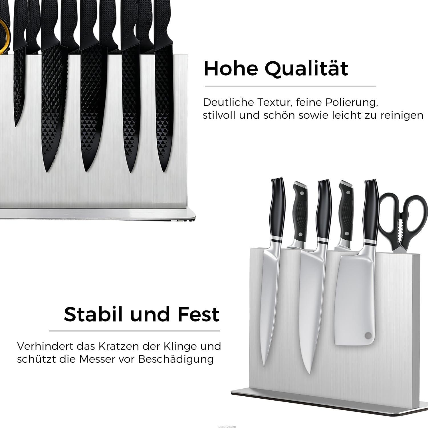 Porte-couteaux magnétique, bloc à couteaux magnétique en acier inoxydable avec meuleuse, barre de couteaux magnétique puissante des deux côtés, support pour comptoir de cuisine, base à ventouse