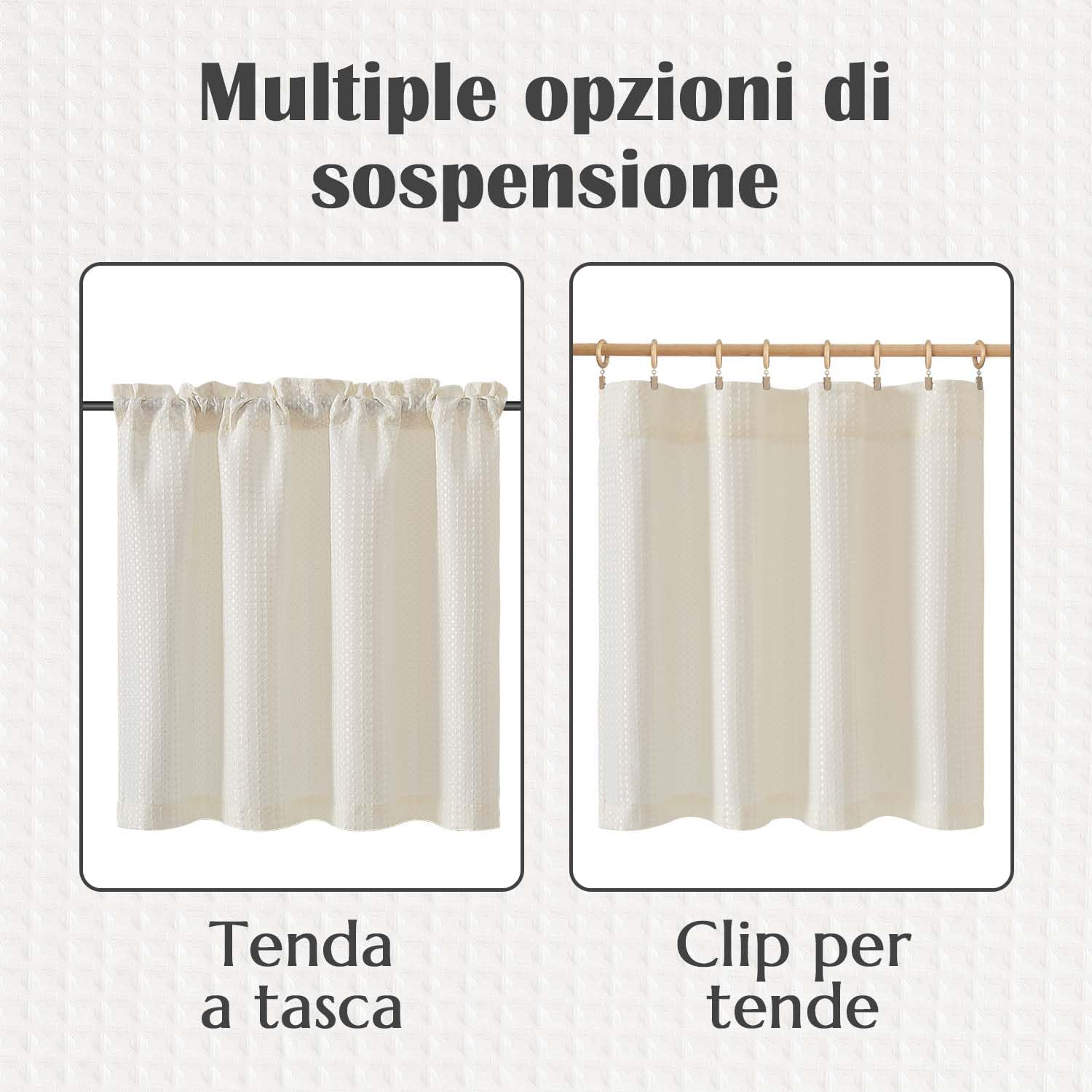 TOPICK Tende Passante tenda da bistrot Filtro della luce porta finestra balcone stile country roulotte corte rustiche soggiorno doccia tenda per interni 2 pezzi 90L x 60A cm, Biege