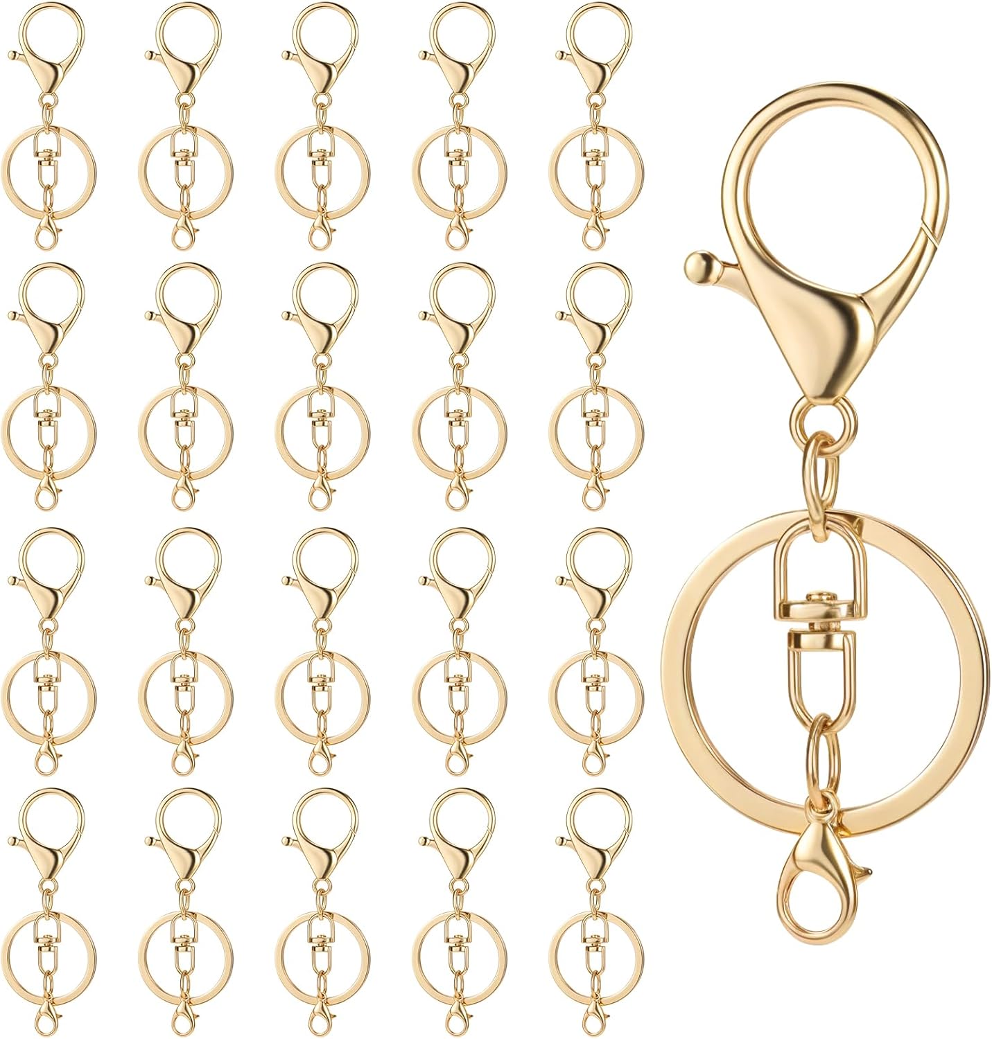 20Pcs Lobster Claw Clasps Swivel Snap Hooks with Flat Split Keychain Ring Gold Key Chain Rings with Lobster Clasp Keychain Clip with Swivel Trigger for DIY Craft Jewelry Making