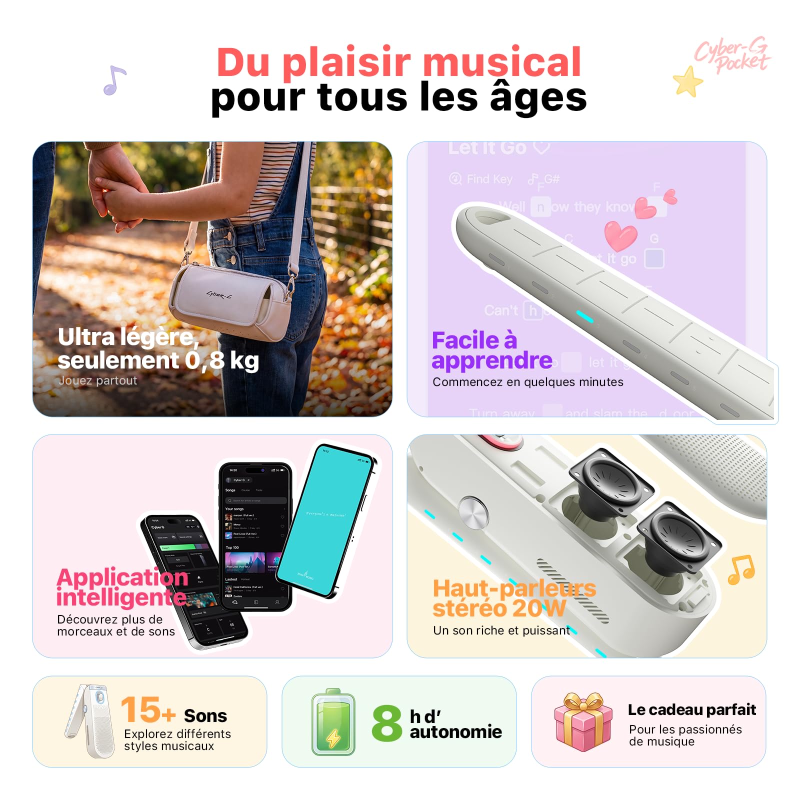 Enya Cyber-G Pocket Guitare Intelligente Jouet : Guitare interactif sans Cordes et sans frettes Portable Jouet Musical Apprentissage débutant éducation Musicale Cadeau créatif pour Enfants et Adultes