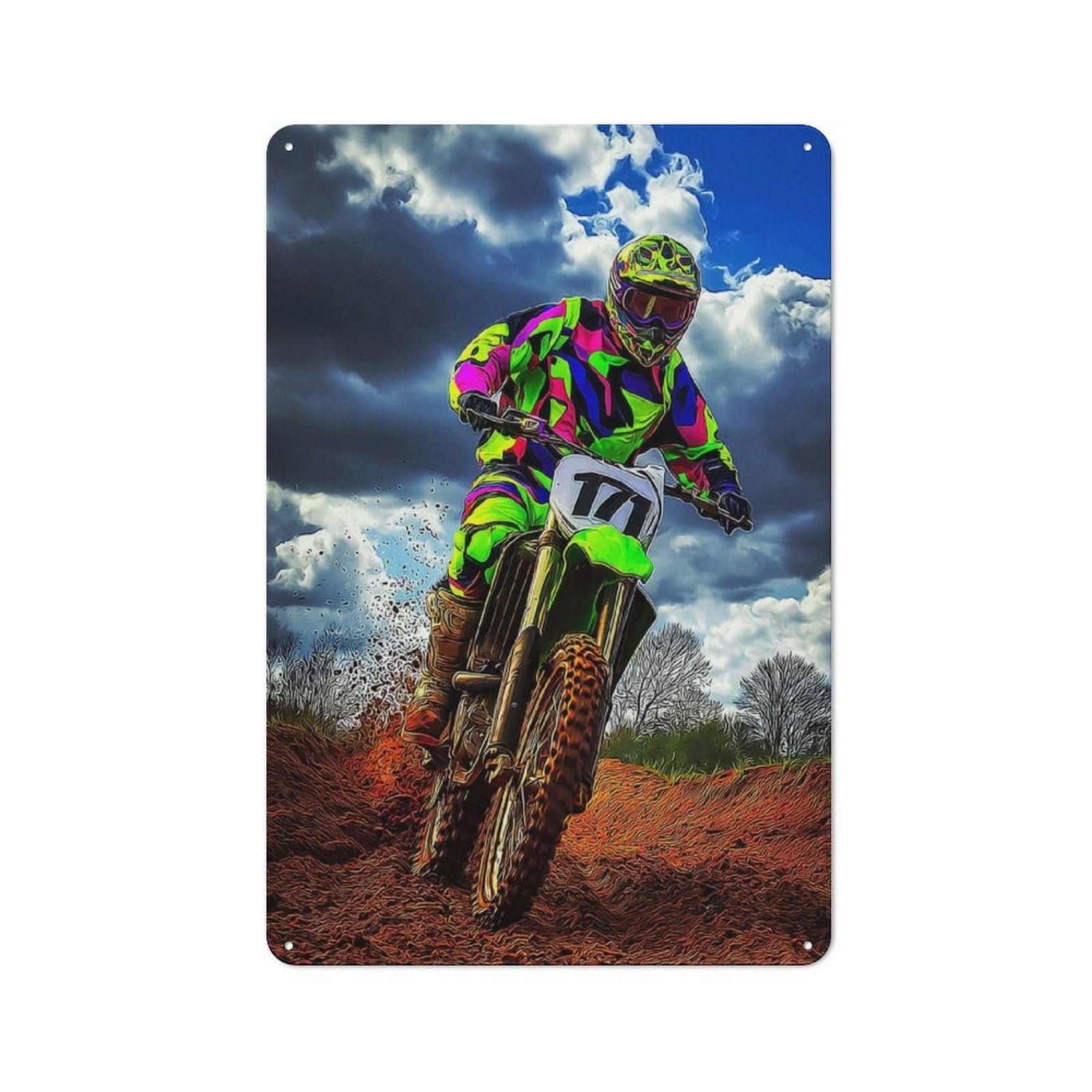 Junmoney Motocross Rider In Action -1 Vintage Metal Sign With Design 30X20cm, Rustic Bar Wall Plaque For Bar, Kitchen, Garage Or Games Room