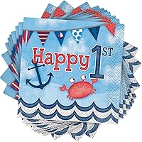 Vista 1 de Nautical Boys - Servilletas de primer cumpleaños, 16ct, Servilleta para bebidas , Multicolor