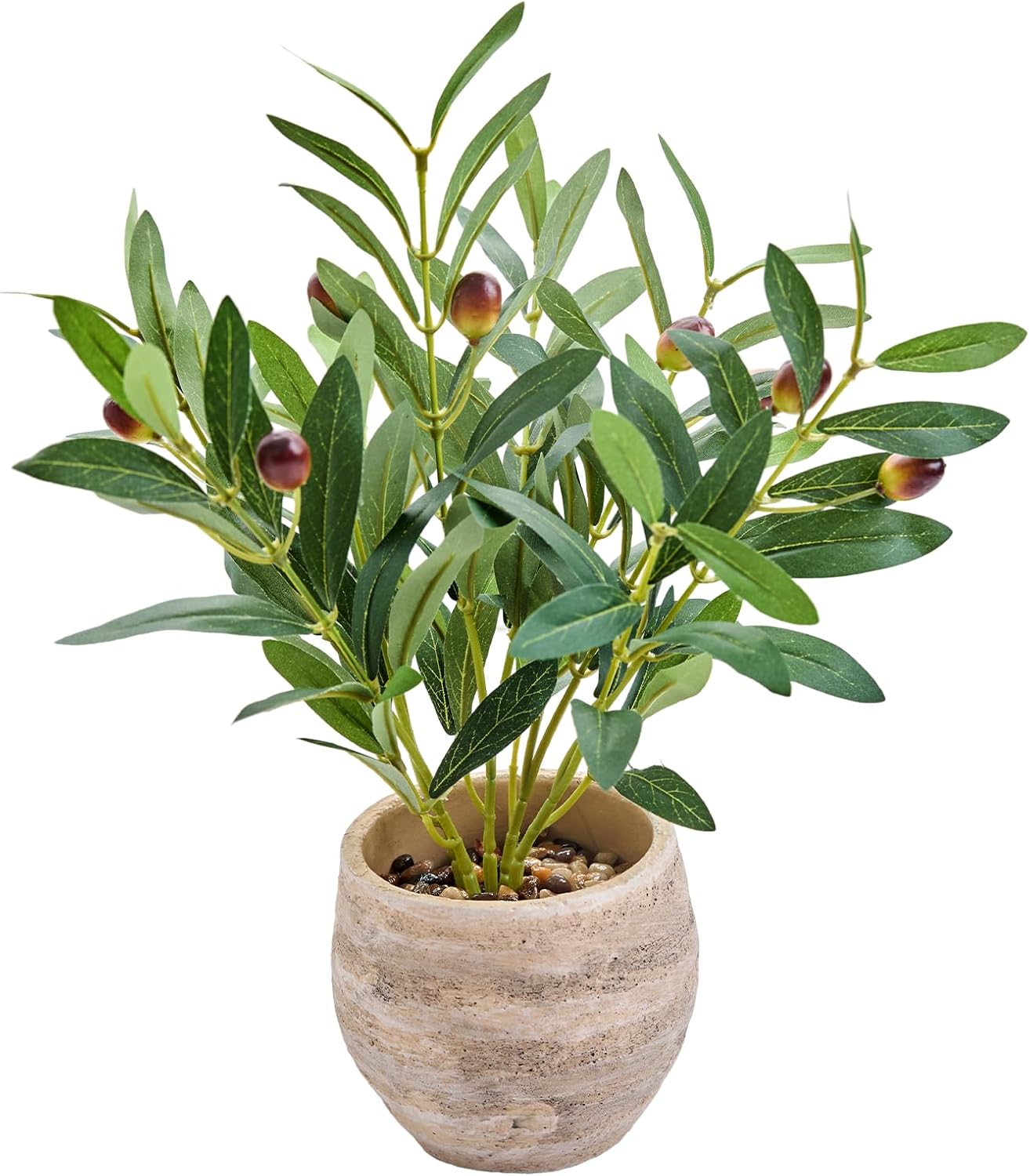 14" Small Artificial Potted Plant with Decorative Branches & Fruit | Natural Branches & Fruit Detail , Compact Tabletop Plant , Rustic Decorative Pot , Desk, Shelf & Home Décor