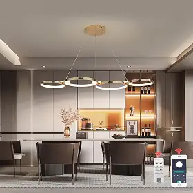 TONGCIYU Lustres para sala de jantar modernos,dimerizável Lustre pendente sala de jantar,lustre pendente com controle remoto (Ouro Polido,L107xcmW50cm 36W)