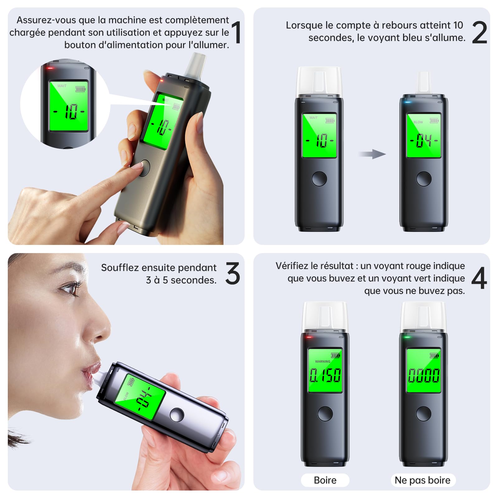 ZBK Éthylotest Automatique Double Mode, Testeur d'alcool 2 en 1 Rechargeable par USB, Portable, Précis et Rapide, pour Usage Personnel, Partageable en Toute Sécurité