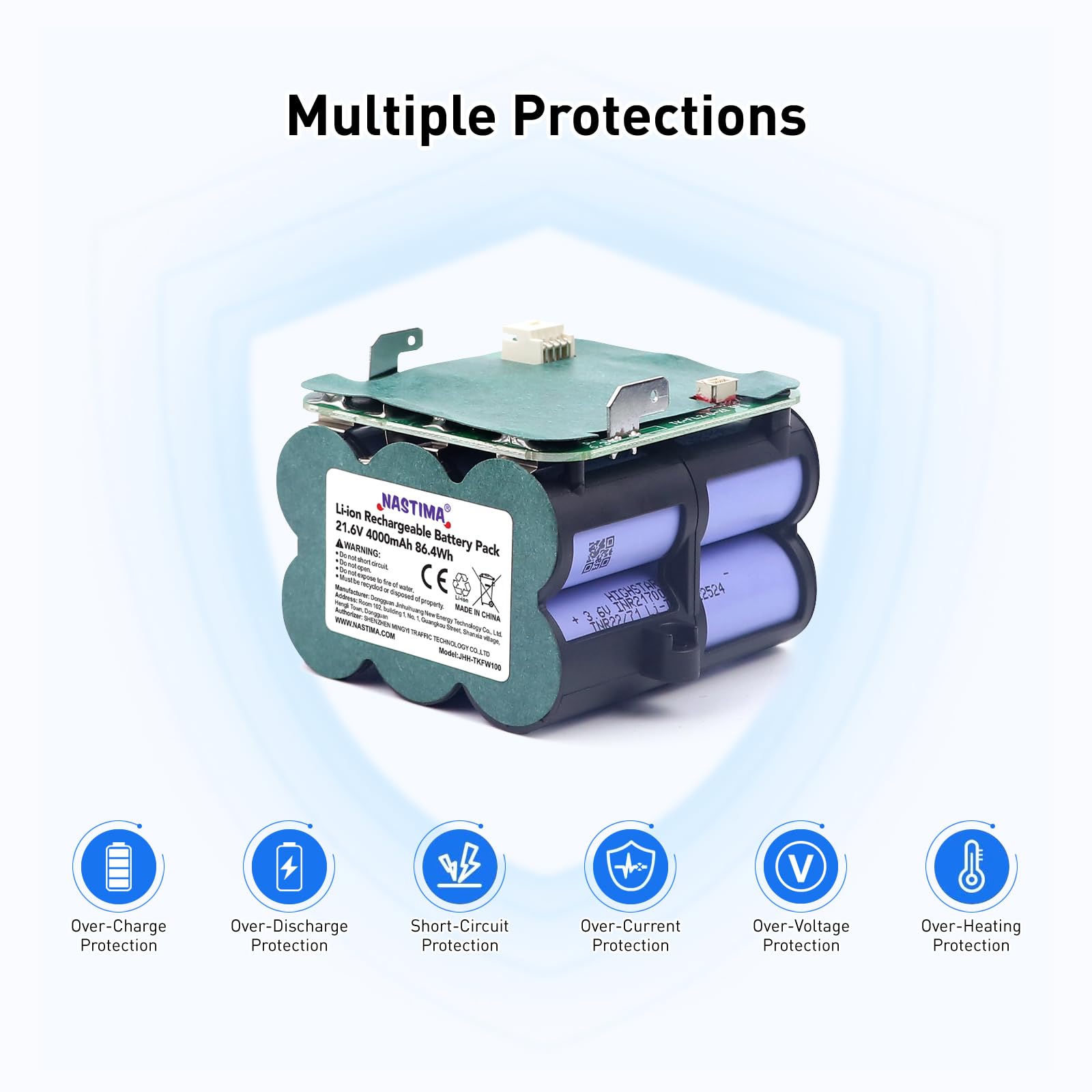 NASTIMA 21,6V 4000mAh Li-ION Batterie pour Tineco Floor One S5 Pro 2 | Batterie de Remplacement pour Tineco Floor One S5 Smart/Steam Aspirateur, pour FW100100CN FW100400CN FW100700CN, 1000+ Cycles