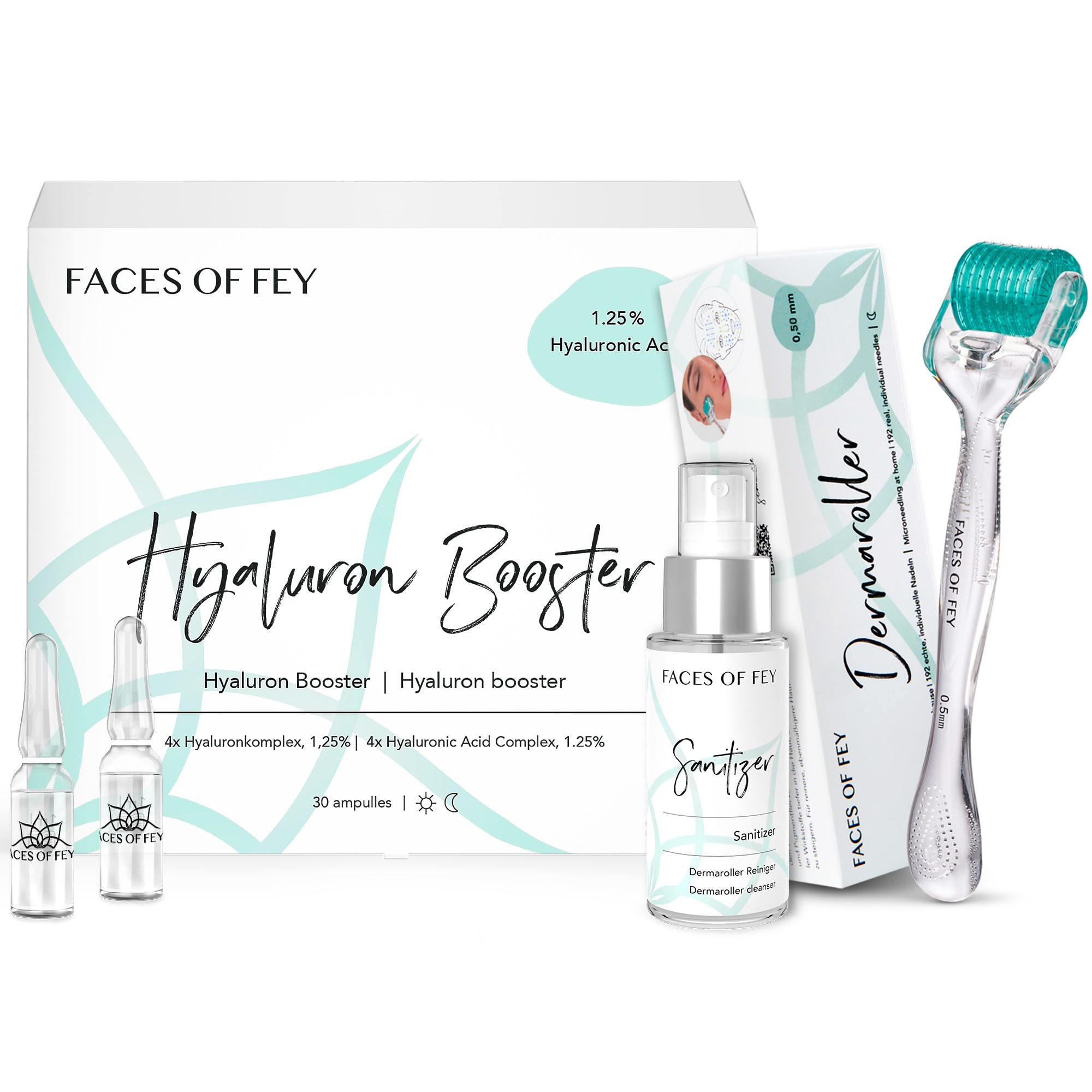 FACES OF FEY Derma roller - 192 ECHTE NADELN- professionelles Microneedling für zuhause - Nadelroller, Straffung & Modellierung (Narben & Falten Set)