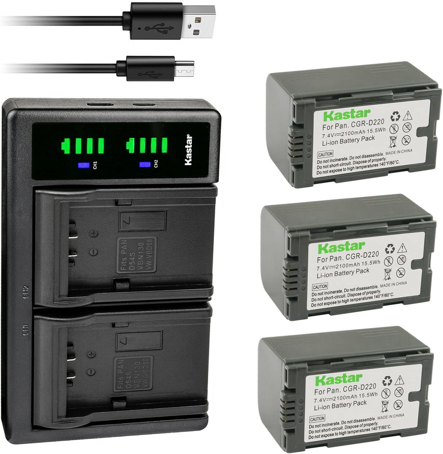 Kastar 3-Pack CGR-D16S Battery and LTD2 USB Charger Compatible with Panasonic CGR-D28 CGR-D28A/1B CGR-D28R CGR-D28S CGR-D28SE/1B CGR-D320 CGR-D320A/1B CGR-D320E/1B VW-VBD25 Battery